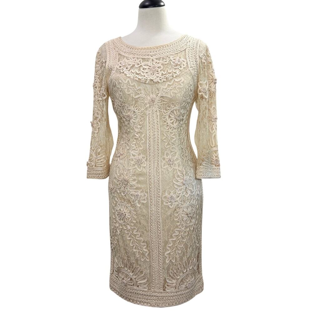 Sue‎ Wong Nocturne Size 6 Cocktail Dress Cream Crochet Mesh Lace Formal Romantic